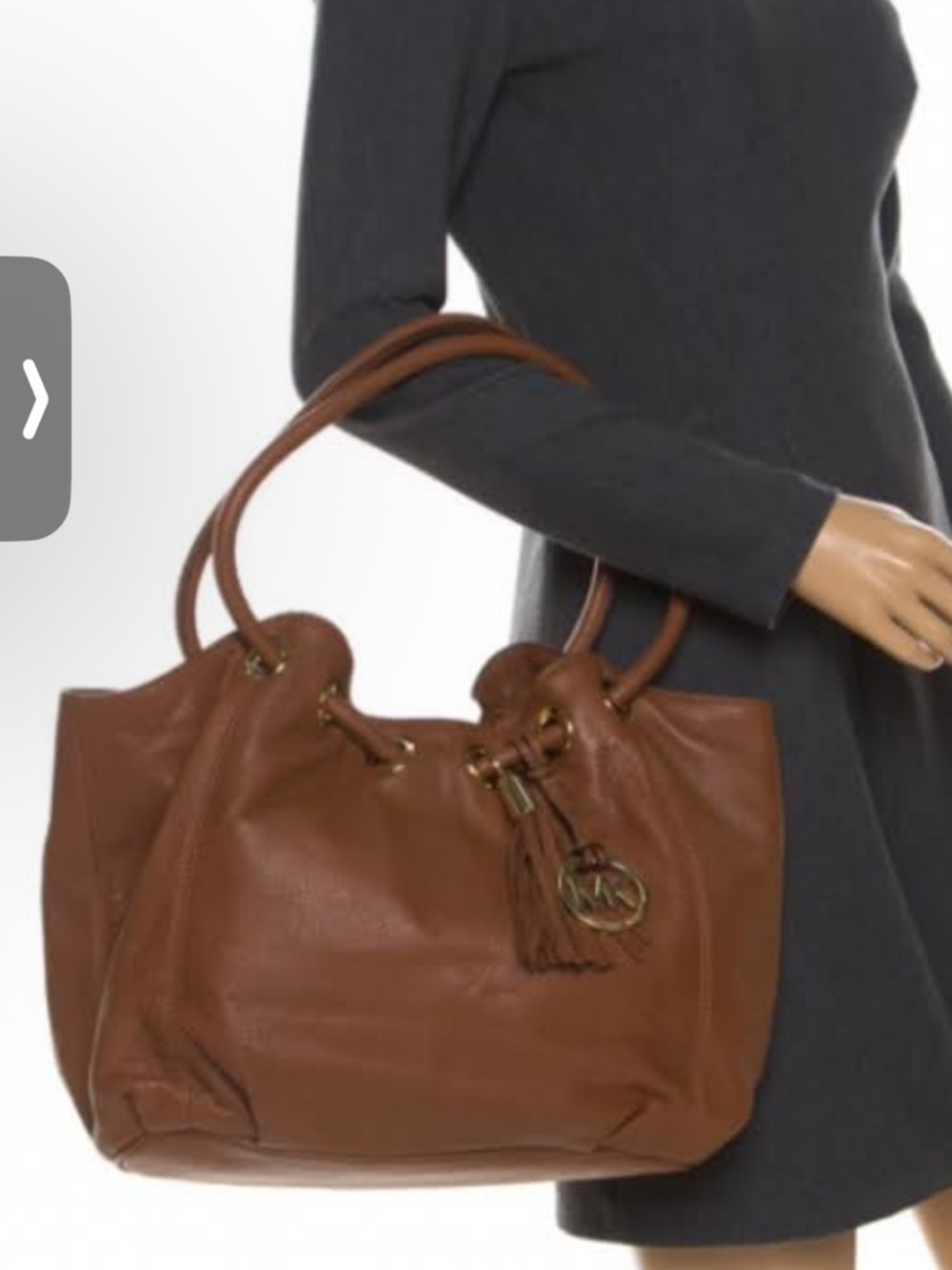 MICHAEL KORS Brown Leather Ring Tote Shoulder Handbag.